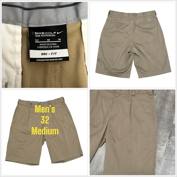 Men's Nike Performance 32 Medium Golf Shorts Khakis Chino Khaki Gripper Waist - Picture 1 of 9